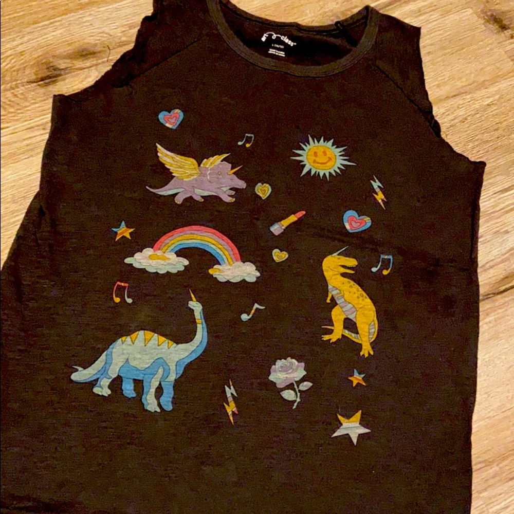 Art class sleeveless dinosaur rainbow tshirt L